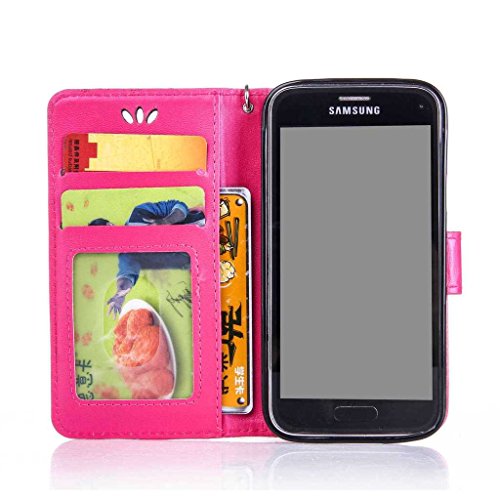 Galaxy S5 Mini Hülle Ledertasche [mit Frei Hartglas Displayschutzfolie], KKEIKO® Schutzhülle PU Leder Tasche Hülle Case für Samsung Galaxy S5 Mini, Wickelfalz Handyhülle mit Bändselloch Standfunktion Karteneinschub und Magnetverschluss, Kratzfeste Lederhülle Flip Wallet (Pink #4) - 4