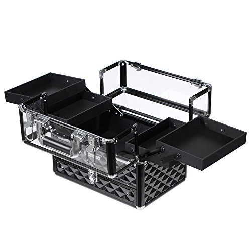 51U7UYcD%2BKL SONGMICS Mallette À maquillage, Coffre cosmÉtique, BoÎte de rangement, Beauty case, pour Bijoux et produits de maquillage, Couvercle transparent en acrylique, Plateaux dÉployÉs JBC318B