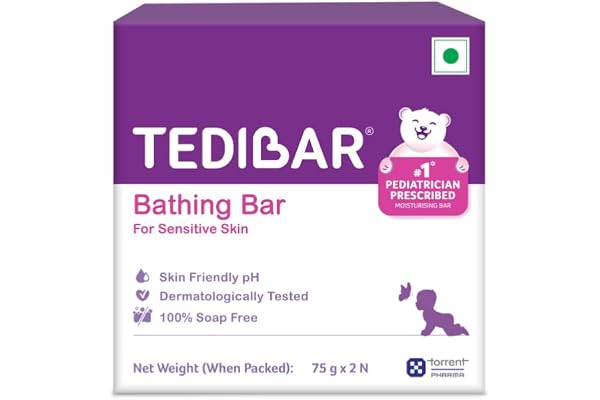 CURATIO Tedibar Bathing Bar for Babies Sensitive Skin Pack of 2 - 75gms Skin-Friendly pH 5.5 Gentle Soap-Free Formula Prevents Dryness & Rashes Keeps Baby s skin Soft, Supple & Healthy