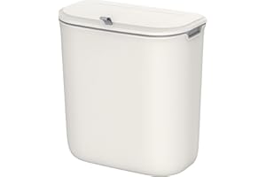 ‎SONGMICS SONGMICS LTB820W9 Wiszący kosz na śmieci, wiadro kuchenne 9 l z pokrywką na odpady, ścienny kosz na śmieci, do zawieszania na drzwiczkach szafki, pod umywalkę, biały