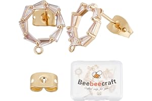 Beebeecraft 1 Scatola 20 Pezzi Cerchio Cerchio Strass Borchie Trovare 18K Placcato Oro Cubic Zirconia Anelli Orizzontali Borchie Perni Accessori con Dadi per Orecchie A Frizione per Orecchino
