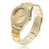Mädchen Armbanduhr Traumzimmer Frauen Arbeiten Rostfreier Stahl Armband Analoge Quarz Runde Golden Uhren Business Fine Wasserdicht Freizeit Golden und Silber Uhr Quartz Glitzer Dial (Golden)