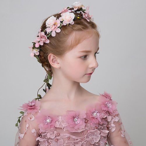 Flower Wreath, Girl Hair Ornaments Headband Accessories Wreath Child Princess Headdress ( Color : Pink )