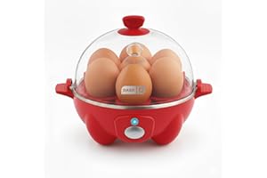 DASH Rapid Egg Cooker: 7 Egg Capacity Electric Egg Cooker for Hard Boiled Eggs, Poached Eggs, Scrambled Eggs, or Omelets with Auto Shut Off Feature - Red