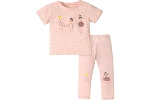 TCWWBB Girls Toddler Outfits Clothes Set Kids Cute Bunny Dancing Birthday Print Short Sleeve T-Shirt Tops Leggings Trousers 2 Piece Set Clothing Age 1-7 Years