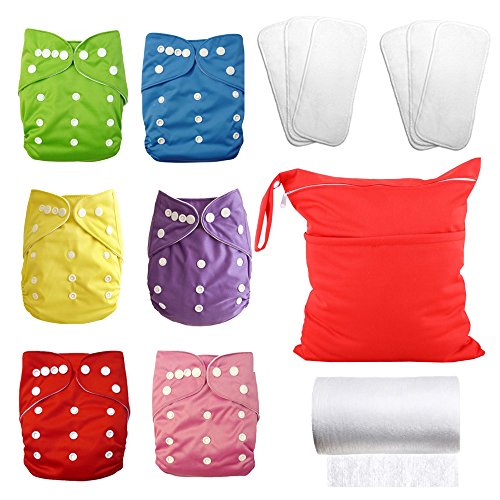 Petit Marin: Set of 6 Reusable Nappies - Washable Cloth Nappies + 6 Washable Bamboo Nappy Inserts + 1 Roll of 100 Bamboo Flushable Nappy Liners + FREE Wet Bag - Non-Disposable Nappies - 100% Eco Friendly Nappies - Washable Nappies .
