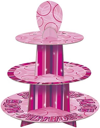 Amas *** Super Cool PINK Glitter Party Decorations and Tableware for 18th Birthday *** (Cupcake stand with stickers)