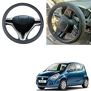 Auto Pearl - Ring Type Car Steering Wheel Cover Universal Genuine PU Non-Slip Natural Rubber Well Padded Grip Breathable Leatherite for - Ritz Type 1 ( Snapon Circle Black)