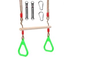 Trapeze bar,Morwealth Multifunctional Children's Wooden Trapeze Swing with Plastic Rings Gymnastics Rings for Hanging Up to 120 kg for Indoor and Outdoor Use (Green)