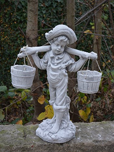 Süße Figur Junge mit Blumenampel aus Steinguss, frostfest - 2