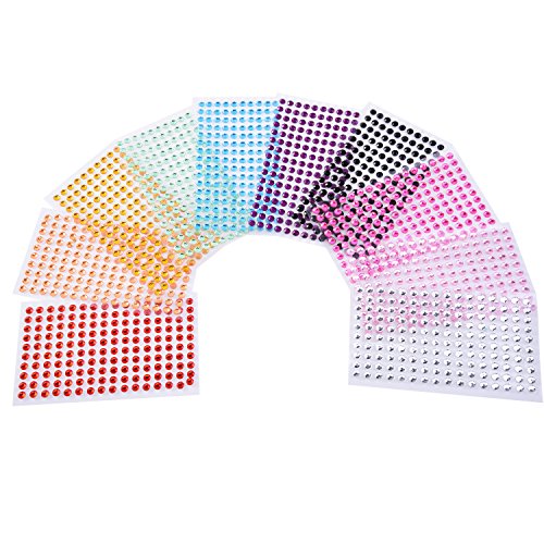eBoot Strass Sticker Kristall Diamant Aufkleber Rund Selbstklebend Gem, 5 mm Durchmesser, 10 Farben, 1 600 Stück