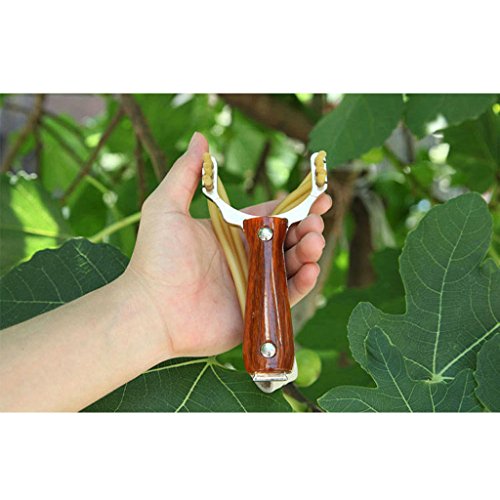 HONGCI High Quality Red Wood Alloy Outdoor Hunting Catapult Toys (included: Red Wood Alloy Hunting Slingshot + Rubber Bands)