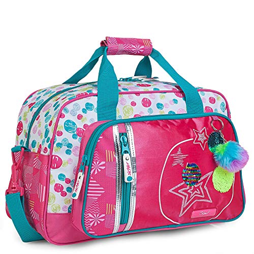 SKPAT - Bolsa Infantil de Deporte de Poliéster. con Doble Asa y Bandolera. con Lentejuelas. Compartimento Delante. Cinta para Trolley. para Colegio, Viaje, Gimnasio, 130445, Color Fucsia