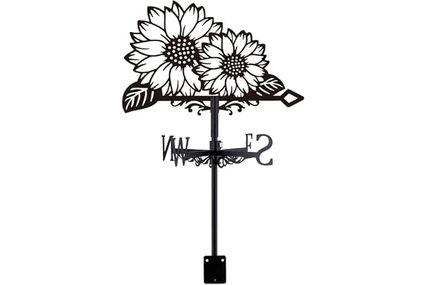 SUPERDANT Girouette Tournesol Instrument de Mesure de Direction du Vent en Métal avec Installation sur Toit pour Jardin Extérieur Ferme Grange Décoration Artistique Noire