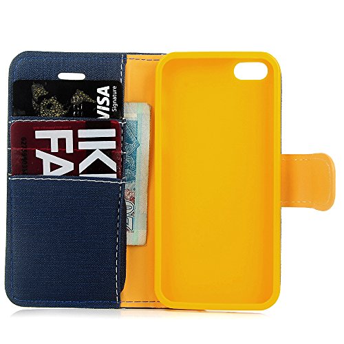 iPhone SE Case,iPhone 5 & 5S Case, YOKIRIN Premium Soft PU Leather Notebook Wallet Cover Case with [Kickstand] Credit Card ID Slot Holder Magnetic Closure Design Folio Flip Protective Slim Skin Cover for iPhone SE & 5 & 5S, Navy Blue