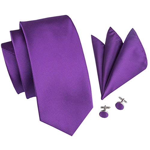 Set Hi-Tie de pañuelo y corbata de seda y de gemelos, de buena calidad, para hombre Morado morado