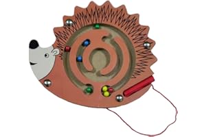 OOSTIFUN Gobus Holzperlen-Labyrinth-Stift, Fahrlabyrinth-Puzzle, pädagogisches Brettspiel, interaktives Labyrinth-Spielzeug für Kinder (Hedgehog)
