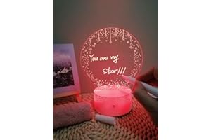 ZARA WORLD 7 Colour LED Message Writing Note Board with 2 Pens Light Box Wedding Anniversary Romantic Gifts Christmas Valentine's Day Art Erasable Night Light Gift Ideas USB (Round Star, White Base)
