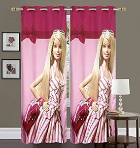 AMI CREATION Digital Barbie Doll Princess Printed Satin Door Curtain for Girls Room, Multicolour (5 Feet, Pack of 1)