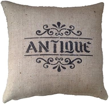 Antique Hand painted French shabby chic rustic hessian Burlap beige country style cushion cover (16"x16")