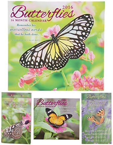 2016 Calendar Set - 16 Month Wall Calendar & Mini Calendar, Address Book, 2 Year 2016-2017 Planner - Butterflies by Paper Craft