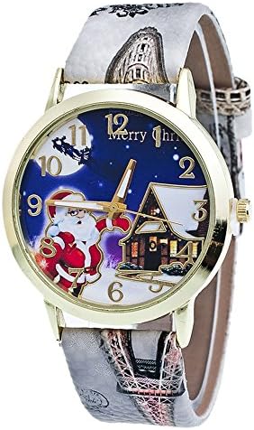 WINWINTOM Christmas Pattern Leather Band Analog Quartz Watch Gray
