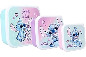 My sweety pop - Juego de 3 cajas de merienda - Caja de merienda - Stitch, para niños y guarderías, escuelas, vacaciones - 11,5 cm, color púrpura, azul, rosa