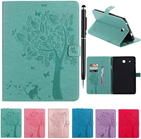 Galaxy Tab A 7.0 SM-T280 Case WYSTORE High Quality Embossed Cats and trees holster Cover Stand Case for Samsung Galaxy Tab A 7.0" (2016) / T280 Cover,1 free Touch pen included (P01 green)