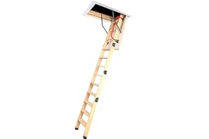 LOFT-TRAC Deluxe Wooden Loft Ladder, Folding Attic Ladders with Handrail and Insulated Hatch Door, Loft Ladders Pull Down with Non-Slip Steps, Floor to Ceiling Heights up to 2.8m (60 x 94cm)