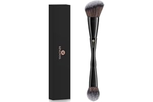 KINGMAS Foundation & Bronzer Duo Brush, Dual-ended Angled & Round Top Contour Makeup Brush, Synthetic Bristles for Beauty Blending Liquid Powder, Concealer Cream Blush (Black)