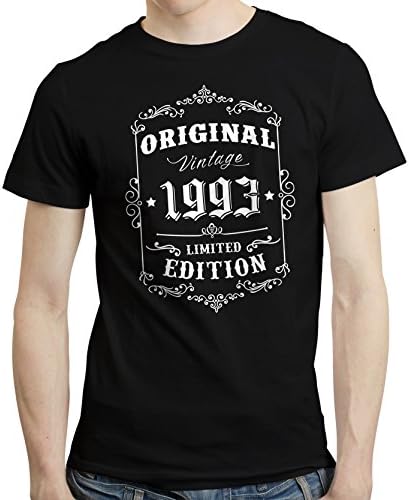 25th Birthday Limited Edition Retro Style Born in 1993 T-Shirt Shirt Top Tee (M, Black)