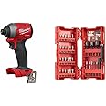 Milwaukee 4933464087 M18FID2-0 18V Impact Driver GEN 2 Body Only - Black-Red & 4932430905 Shockwave Impact Bits and Nut Drivers Set (33 Piece), Red