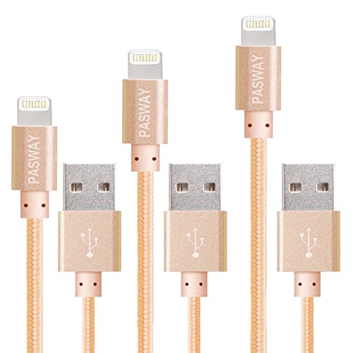 Lightning Kabel Pasway iPhone Ladekabel 3 Pack (1M, 2M, 3M) Nylon Geflochtenes USB Kabel mit Lightning Connector für iPhone 6/6 Plus/6S, iPad Air 2, iPad Pro und mehr Gold - 2