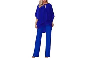 HOOUDO Women's Trouser Suits Elegant Wedding Guest Pants Suit 2 Piece Chiffon Formal Outfit Plus Size Prom Evening Two Piece Trouser Suit Mother of The Bride Pants Suit