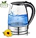 Produktbild TurboTronic Glas Wasserkocher 1,7 Liter mit LED Beleuchtung Blau (innen) BPA Frei, Leistung: 2200 Watt, inklusive Kalkfilter am Ausguss und 360° Basis Station (kabellos), Edelstahl Bodenplatte mit nicht sichtbaren Heizelement, Glaskorpus