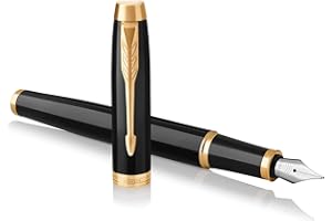 Parker IM Fountain Pen | Black Lacquer with Gold Trim | Medium Nib with Blue Ink Refill | Gift Box