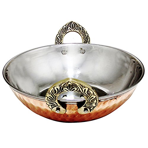 4er Set, Edelstahl Gehämmert Kupfer Serviergeschirr Zubehör Karahi Pfanne Schüsseln für Indisches Essen, Durchmesser 13 Cm - 4
