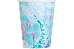 Unique- Bicchieri di Carta-266 ml-Festa della Sirena-8 Pezzi (Confezione da 1), Multicolore, 82227