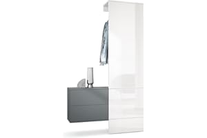 Vladon Garderobe Carlton Set 2, Made in Germany, Wandgarderobe aus Deko-Paneel & hängender Schubladen-Kommode, Anthrazit matt/Weiß Hochglanz (105 x 193 x 35 cm)