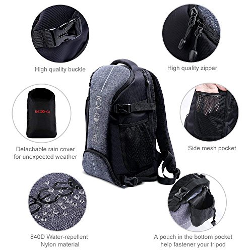 Beschoi - Mochila Fotografía para Cámara Réflex Nikon Canon Sony Tripode Tablet 11