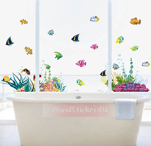 WandSticker4U- Wandtattoo „Unterwasserwelt“ bunt | Effektbild:130x42cm | Meer Fische Aquarium Unterwasser See Ozean | wasserfeste Wandsticker Fliesen Sticker Aufkleber Deko für Kinderzimmer Kinder Badezimmer Bad - 3