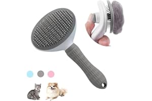 SOBEBEAR Pet Grooming Brush - Self-Cleaning Deshedding Tool for Cats and Dogs With Non-Slip Handle (GREY)
