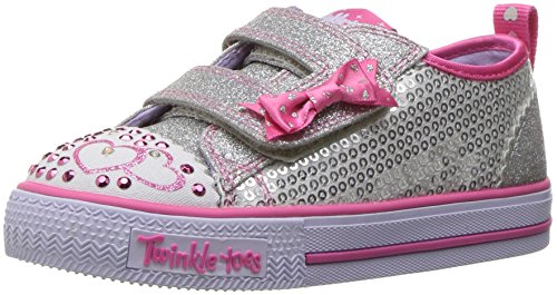 Skechers Shuffles-Itsy Bitsy, Zapatillas para Niñas, (Silver Sequin Textile/Hot Pink Trim), 26 EU