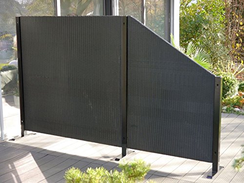 Paravent VISTO L112x T39x H100/160cm aus Polyrattan in schwarz, Sichtschutz, Trennelement - 2