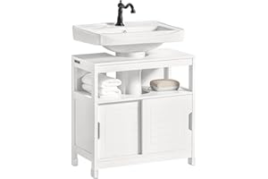 SoBuy Mueble para Debajo del Lavabo Armario de Baño de Suelo 1 Estante y 2 Puertas Correderas Blanco 60 x 30 x 60 cm FRG128-II-W ES