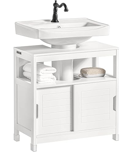 Meuble Sous Lavabo Blanc 50x63.5x32.5cm - 4 Roulettes Avec Freins | Rangement Salle De Bain