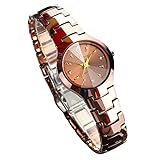 RuiZhiYuan Damen Uhren Quarzwerk Wasserdicht Wolfram Stahl Armbanduhr Uhr Durchmesser 2 cm Dicke 8 mm(Runde,Rose Gold)