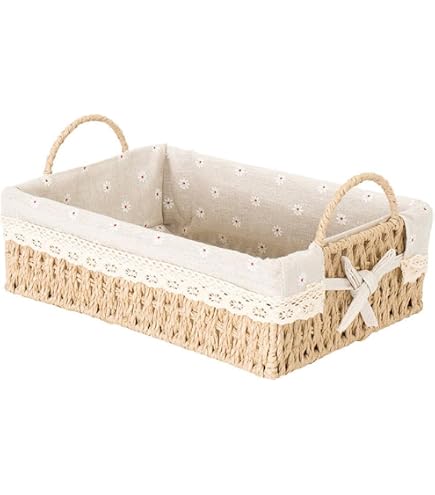 Cesti Intrecciati Con Nastro, Cestini Per Matrimoni Decorazione In Stile Country, Cesto Da Matrimonio In Paglia, Cesti Intrecciati Con Nastro, Adatto Per Matrimoni e Feste (Bianco