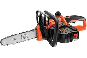 BLACK+DECKER Motosierra 18V, batería 2.0Ah, espada de 25 cm, sistema de aceite sin fugas, cambio y tensión de cadena sin herramientas, incluye batería y cargador, GKC1825L20