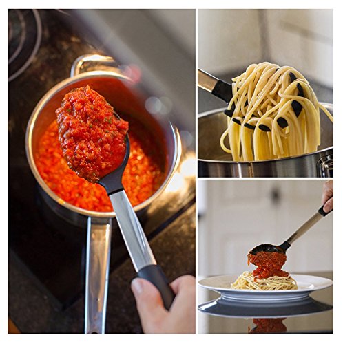 Kuke 6 Stück Premium Edelstahl und Silikon Hitzebeständig Kochgeschirr Set hohe Qualität Küche Werkzeuge Schwarz - 3